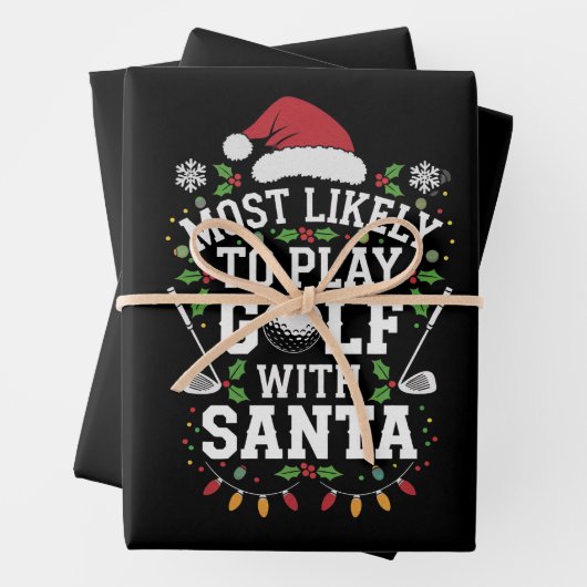 サンタフ遊ァミリのクリスマスでゴルフをする可能性が最も高い ラッピングペーパーシート (インサイチュ)