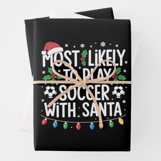 サンタフ遊ァミリのクリスマスでサッカーをする可能性が最も高い ラッピングペーパーシート (インサイチュ)