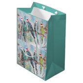 サンタブジクリスマスウォーター絵画カラーの鳥 ミディアムペーパーバッグ (正面アングル)