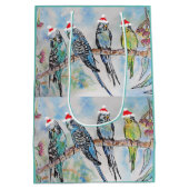 サンタブジクリスマスウォーター絵画カラーの鳥 ミディアムペーパーバッグ (裏面)