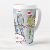 サンタブジークリスマス絵画ウォーターカラーズバード カフェラテマグ (右アングル)