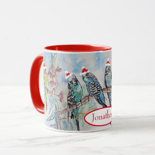 サンタブジークリスマス絵画ウォーターカラーズバード マグカップ