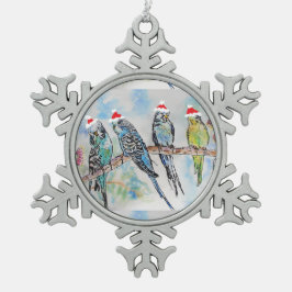 サンタブジーパロットウォーターカラーバジーオーナメント スノーフレークピューターオーナメント