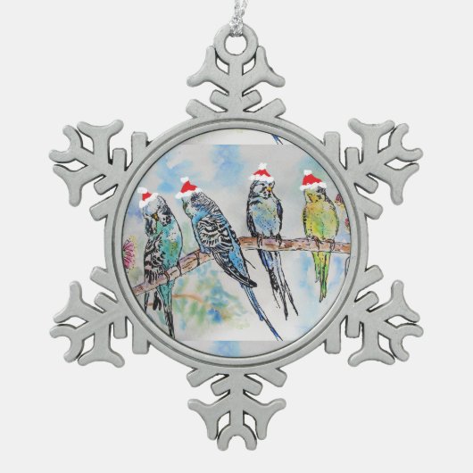 サンタブジーパロットウォーターカラーバジーオーナメント スノーフレークピューターオーナメント (正面)