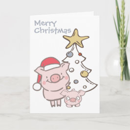 サンタブタと赤ちゃんブタのクリスマスツリー シーズンカード