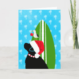 サンタブラックラボサーフボードドッグクリスマスカード サンキューカード
