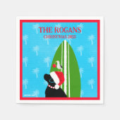 サンタブラックラボサーフボードドッグシーガルクリスマス スタンダードカクテルナプキン (正面)