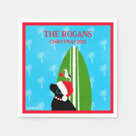 サンタブラックラボサーフボードドッグシーガルクリスマス スタンダードカクテルナプキン