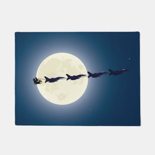 サンタヘリとF-16ジェット軍隊クリスマス ドアマット (正面)