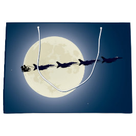 サンタヘリとF-16ジェット軍隊クリスマス ラージペーパーバッグ