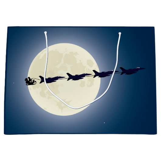 サンタヘリとF-16ジェット軍隊クリスマス ラージペーパーバッグ (正面)