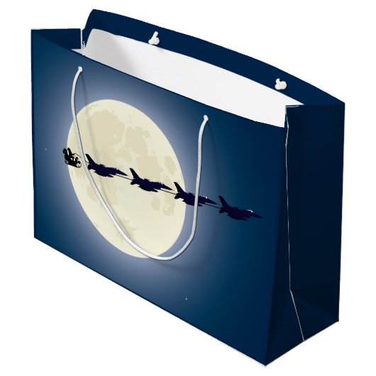 サンタヘリとF-16ジェット軍隊クリスマス ラージペーパーバッグ (裏面アングル)