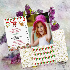 サンタヘルパー雪だるまバードクリスマス誕生日写真 招待状