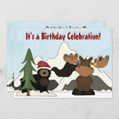サンタベアーアンドホリデームースマウンテン誕生日 招待状 (正面/裏面)