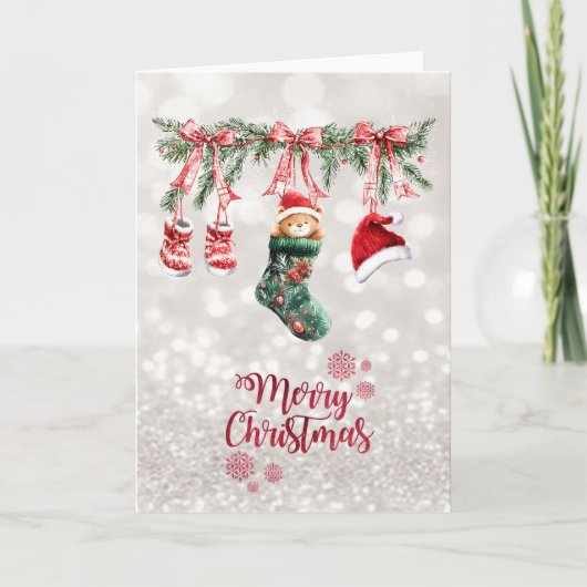 サンタベイビーくまのクリスマス衣類ライン ボケ シーズンカード (正面)