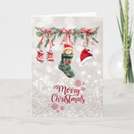 サンタベイビーくまのクリスマス衣類ライン ボケ シーズンカード