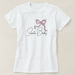 サンタベイビーのかわいい手描きピンクコケットリボン Tシャツ