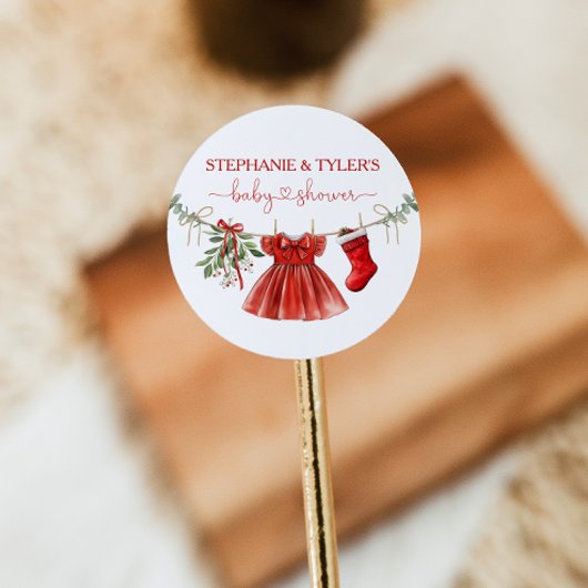 サンタベイビーガール ウィンター クリスマス ベイビーシャワー ラウンドシール