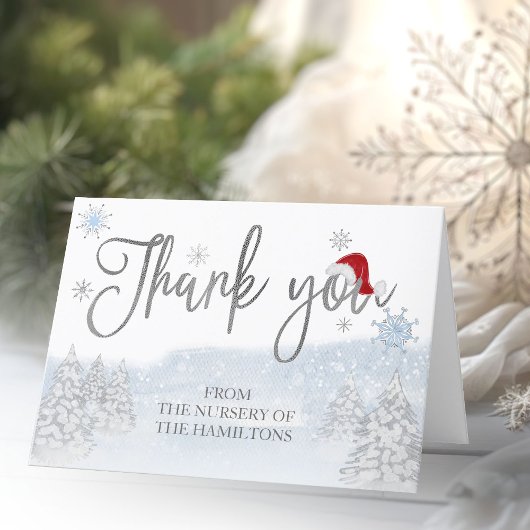 サンタベイビークリスマス冬のベビーシャワーのお礼 サンキューカード