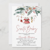 サンタベイビークリスマス冬の女の子ベビーシャワー 招待状 (正面)