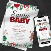 サンタベイビープレイドボタニカルクリスマスベイビーシャワー 招待状