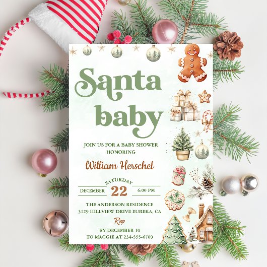 サンタベイビー クリスマス クッキー ベイビー シャワー パーティー 招待状