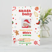 サンタベイビー フォト クリスマス 1歳 誕生日 招待状 (スタンド正面)