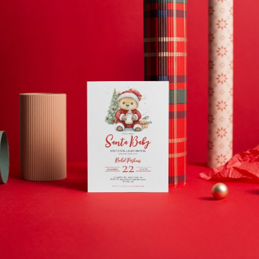 サンタベビーかわいいクマのクリスマスベビーシャワー 招待状