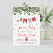 サンタベビーかわいい金ゴールドスノーフレーク冬の赤ちゃんシャワー 招待状 (スタンド正面)
