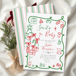 サンタベビーのモダンクリスマス落書きベビーシャワー 招待状