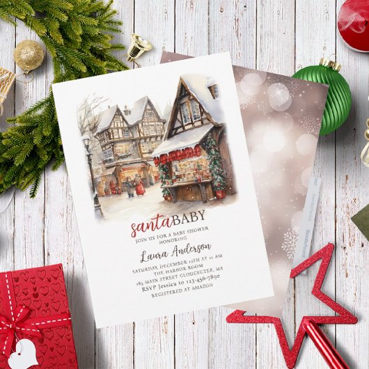 サンタベビーの水の色メリークリスマスベビーシャワー 招待状