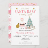 サンタベビーはONEを回している、女の子のクリスマス誕生日 招待状 (正面/裏面)