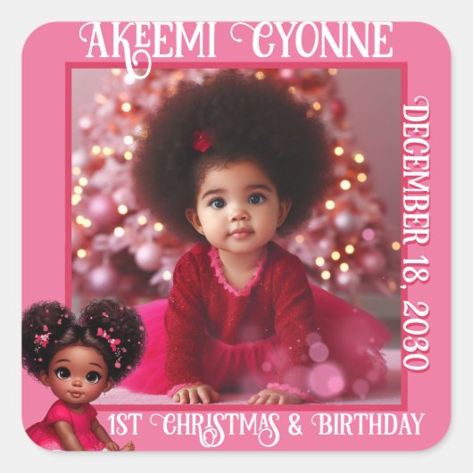 サンタベビーアフロパフ乳児ガールクリスマスフォト スクエアシール (正面)