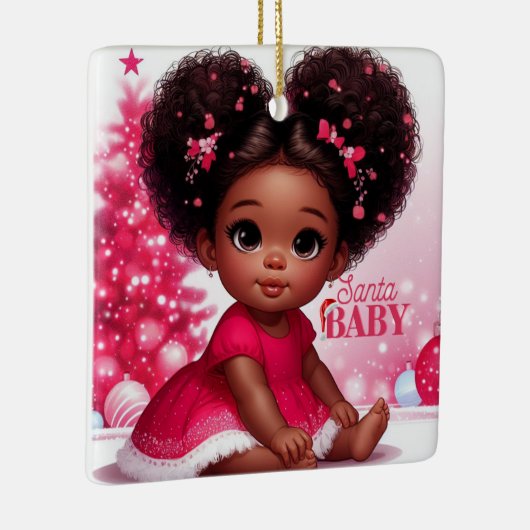 サンタベビーアフロプフ乳児ガールクリスマス セラミックオーナメント (右)