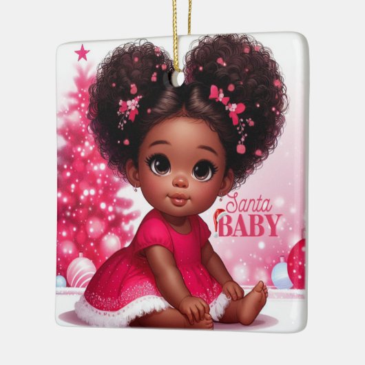 サンタベビーアフロプフ乳児ガールクリスマス セラミックオーナメント (左)