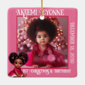 サンタベビーアフロプフ乳児ガールクリスマス セラミックオーナメント (裏面)