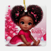 サンタベビーアフロプフ乳児ガールクリスマス セラミックオーナメント (正面)