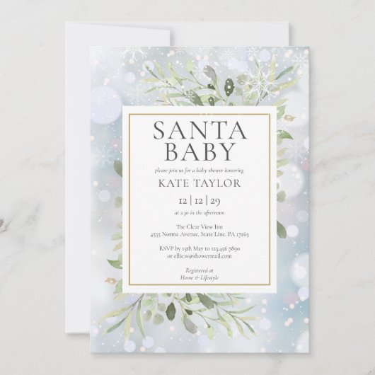 サンタベビーウィンタースノーベビーシャワーインヴィ 招待状 (正面)