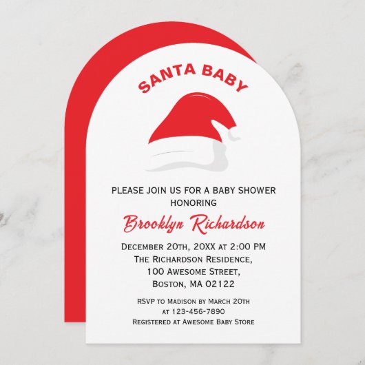 サンタベビーウィンターハット男女兼用ベビーシャワー 招待状 (正面/裏面)