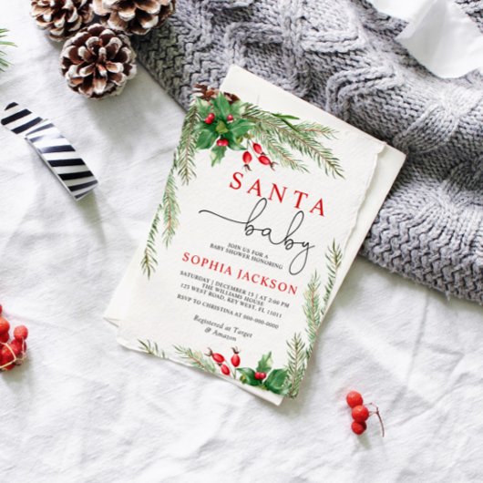 サンタベビーウィンターフラワーズベビーシャワー招待状 招待状