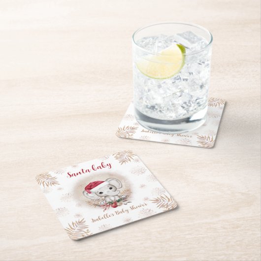 サンタベビーエレファントクリスマスベビーシャワー スクエアペーパーコースター (インサイチュ)