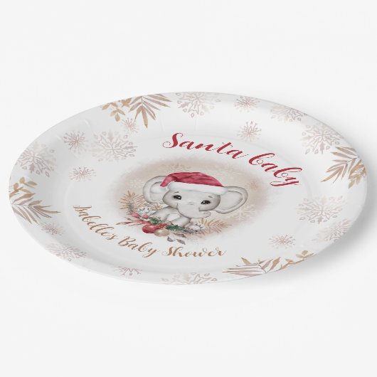 サンタベビーエレファントクリスマスボーイ赤ちゃんシャワー ペーパープレート (アングル)