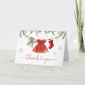 サンタベビーガール冬クリスマスベビーシャワー サンキューカード (正面)