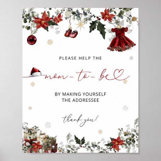 サンタベビーガール赤ちゃんシャワー住所と封筒 ポスター (正面)