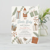 サンタベビーギフトボックスホリデーボーイベビーシャワー 招待状 (スタンド正面)