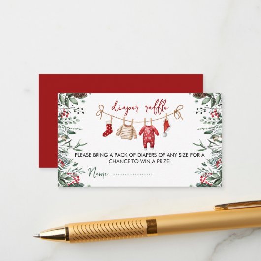 サンタベビークリスマスおむつラッフルベビーシャワー エンクロージャーカード (正面/裏面インサイチュ)