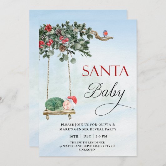 サンタベビークリスマスウィンタージェンダーがパーティーを明かす 招待状 (正面/裏面)