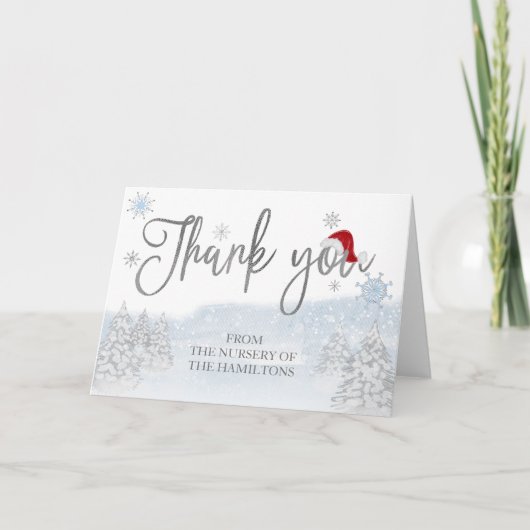 サンタベビークリスマスウィンターベイビーシャワーありがとう サンキューカード (正面)