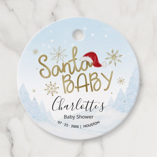 サンタベビークリスマスウィンターベビーシャワーメッセージカード フェイバータグ (正面)