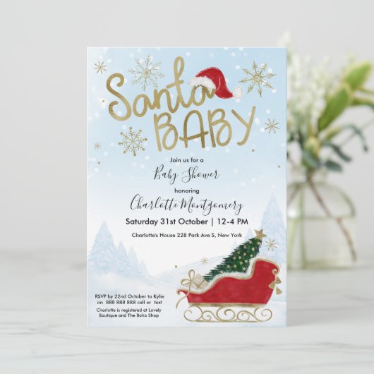 サンタベビークリスマスウィンターベビーシャワー招待状 招待状 (スタンド正面)